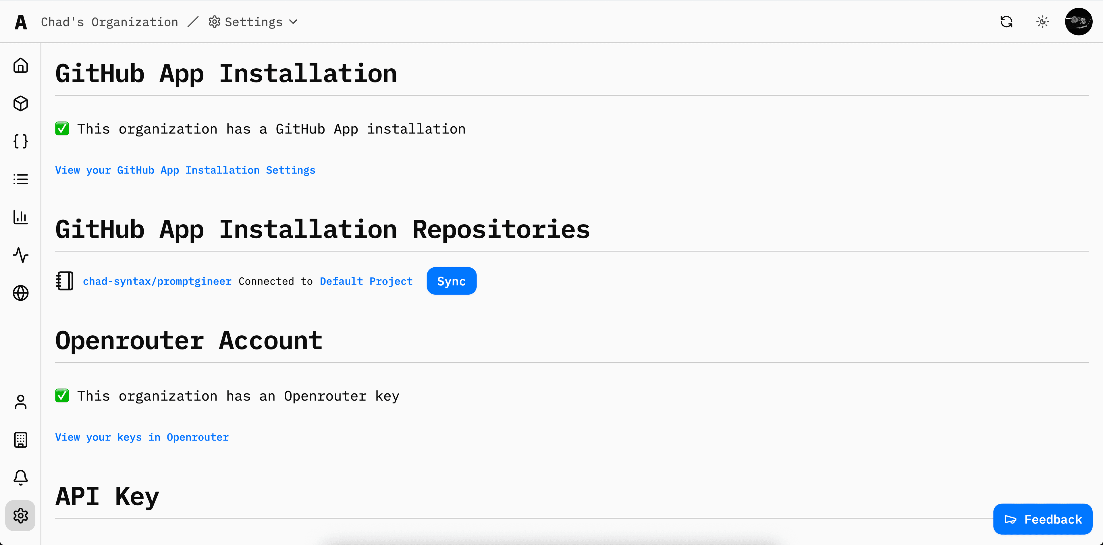 Settings Page Screenshot